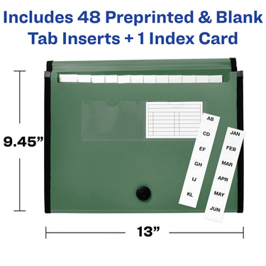 Avery Expanding File Folder Organizer, 13-Pocket Accordion File Organizer, Sage, Holds 425 Letter/A4-Size Sheets (73555) 13 Pockets
